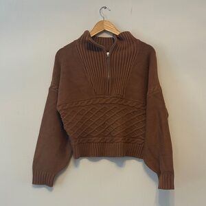 AQUA QUARTER ZIP SWEATER- medium